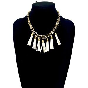 THE LIMITED Gold & White Leather Tassel Layered Necklace | NWT